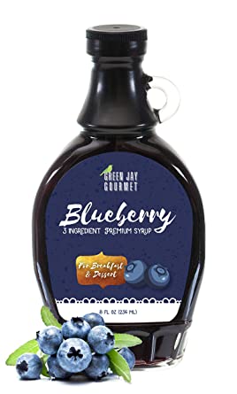 Green Jay Gourmet Blueberry Syrup - 3 Ingredient Premium Breakfast Syrup with Fresh Blueberries, Cane Sugar & Lemon Juice - All-Natural, Non-GMO Pancake Syrup, Waffle Syrup & Dessert Syrup - 8 Ounces