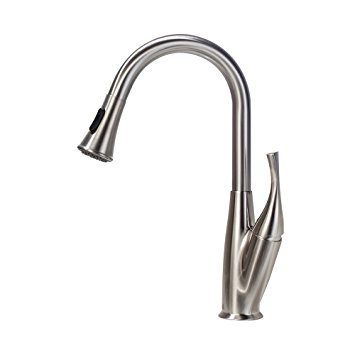 SARLAI Modern Streamline Brushed Nickel Stainless Steel Sprayer Single Lever Single Handle Pull Out Sprayer Kitchen Sink Faucet,Pull Down Sprayer Faucet