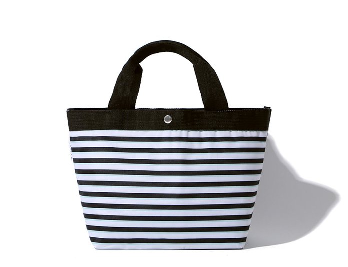 Flowertree Women's Waterproof Canvas PVC Coated Lunch Tote Bag Black & White Stripes  Box Package
