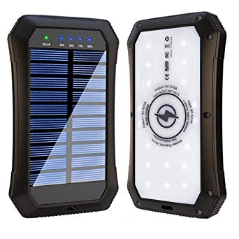 Solar Power Bank, Wireless 15000mAh Portable Charger External Battery Pack Qi Solar Phone Charger with 20 LED Flashlights and 2 USB Outputs Compatible with iPhone, iPad, Samsung and More
