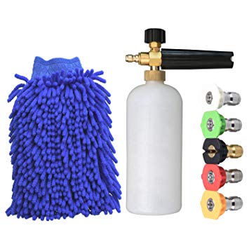 JINWEN 128 Foam Cannon Pressure Washer Jet Wash Bottle, 5 Nozzle Tips and A Cleaning Gloves
