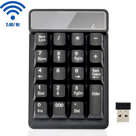 2.4G Numeric Keypad, HENGSHENG 19 Keys Wireless USB Number Pad with Mini USB Receiver for Laptop Notebook Desktop PC , Compatible with Windows System