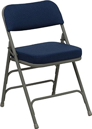 HERCULES Series Premium Curved Triple Braced & Double Hinged Navy Fabric Upholstered Metal Folding Chair