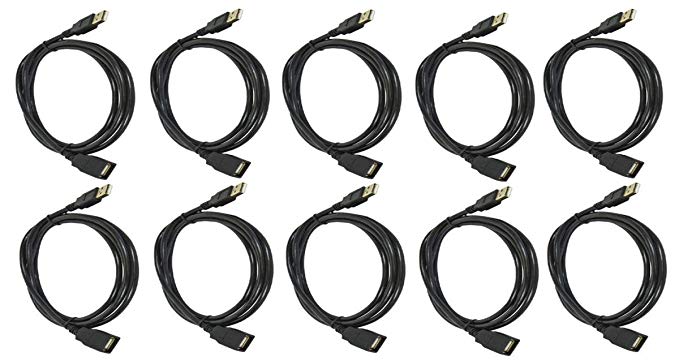 C&E 10 Pack USB 2.0 A Male to A Female Extension 28/24 AWG Cable, Gold Plated, 10 Feet, CNE611976