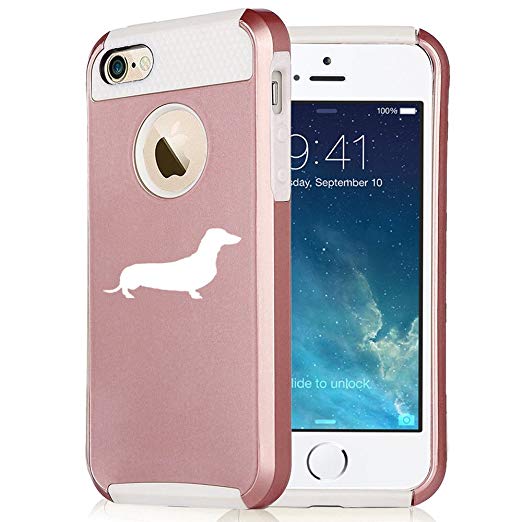 for Apple iPhone 7 / iPhone 8 Shockproof Impact Hard Soft Case Cover Dachshund (Rose Gold-White)