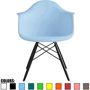 2xhome - Blue - Eames Style Armchair Black Wood Legs Eiffel Dining Room Chair - Lounge Chair Arm Chair Arms Chairs Seats Wooden Wood Leg Wire Leg Dowel Leg