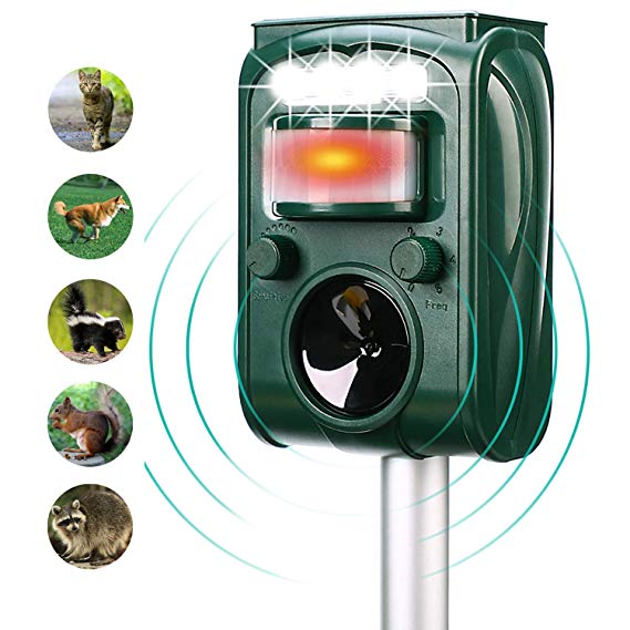 Solar Ultrasound Outdoor Animal and Pest Booster   Motion Activated Flash - Effectively Scares Away All Outdoor pests and Animals Such as Dogs, Raccoons, Skunks, Rabbit, Cats, Squirrels and More.