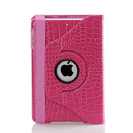 iPad mini Case - Nozza® iPad mini 3 / iPad mini 2 / iPad mini Case, 360 Degree Rotating Multi-Angle Stand Smart Cover with Auto Wake/Sleep Feature Crocodile Hot Pink
