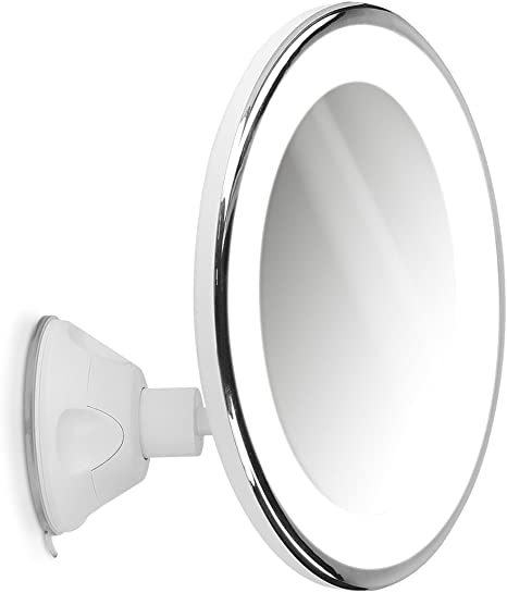 Navaris LED Magnifying Makeup Mirror - Cosmetics Mirror with Suction Cup, 7x Magnification, 360 Degree Swivel - Travel Bathroom Vanity Mirror - White