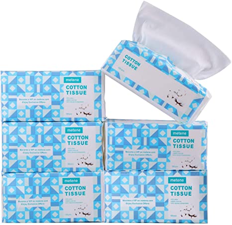 Soft Cotton Tissue 6 Pack, Use Wet or Dry Tissue Paper, Unscented Facial Tissue, 100 Sheets per Pack Soft Dry Baby Wipe