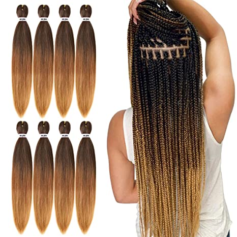 Pre Stretched Braiding Hair 26 Inch 8 Packs Professional Soft Yaki braiding Hair For Braids Hot Water Setting Synthetic Crochet Hair Extensions(1B/30/27)