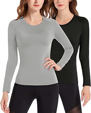 Mrignt Womens Base Layer Thermal Tops 2 Pack, Women's Underscrub Comfort Tee