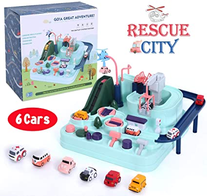 Car Adventure Toys for 3 4 5 6 7 8 Year Old Boys Girls, City Rescue Operation Game,Preschool Educational Toy Vehicle Puzzle Car Race Track Playsets for Toddlers Kids Toys Age 3  (6 Buttons)
