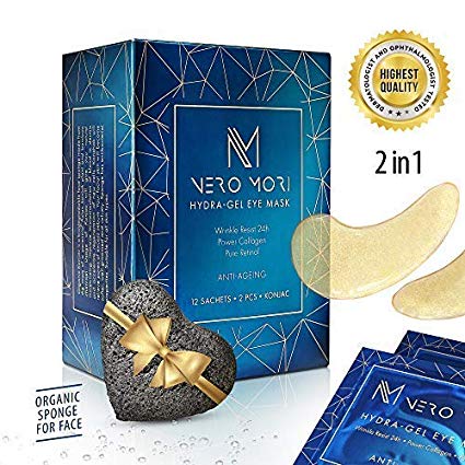 NERO MORI Under Eye Patches for Adults, Girls or Boys – with Organic Konjac – Ideal as Anti Wrinkle, Dark Circles Brightening, Depuffing, Firming, Moisturizing Collagen Eye Patches – Youthful Skin