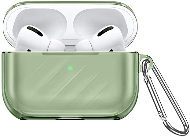 ESR Upgrade Clear Carrying Case for AirPods Pro Case 2019, Air Ripple Protective TPU Cover with Keychain [Won't Affect Wireless Charging] [Visible Front LED] [Dust & Shock-Resistant], Clear Green