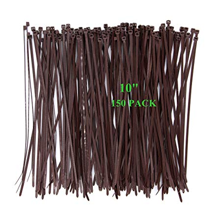Wide 10 Inch 150 Pack Strong Wood Brown Color Standard Durable Cable Zip Ties Wood Color-Outdoor, Garden, Office and Kitchen Use