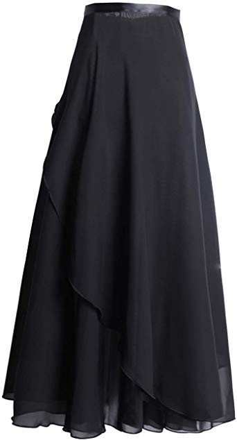 Daydance Women's Ballet Skirts Long Sheer Dance Skirts Black 82cm Length with Tie Waist