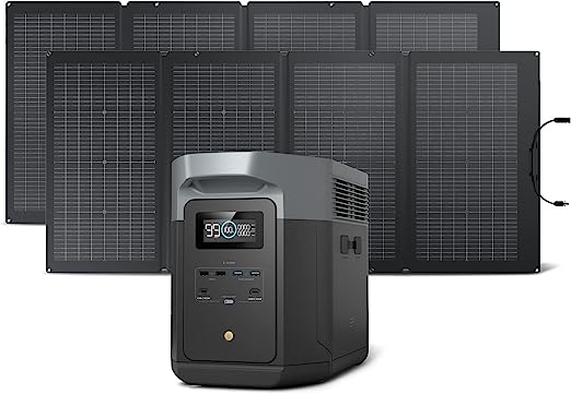 EF ECOFLOW Solar Generator DELTA 2 Max 2048Wh with 2x220W Solar Panel, LFP Battery Portable Power Station, Up to 3400W AC Output, AC   Solar Fast Dual Charging Full Charge in 1 Hr For Camping RV