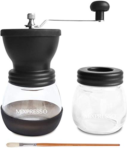 Manual Coffee Grinder Set, Hand Coffee Mill With Ceramic Burr Two Glass Jars And Soft Brush For Beans & Spices by Mixpresso