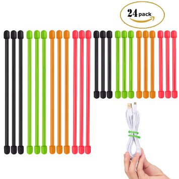 AusKit Reusable Twist Ties, Rubber Gear Ties 24Pcs (φ-4mm , 3 Inch and 6 Inch)Black,Green,Orange,Red