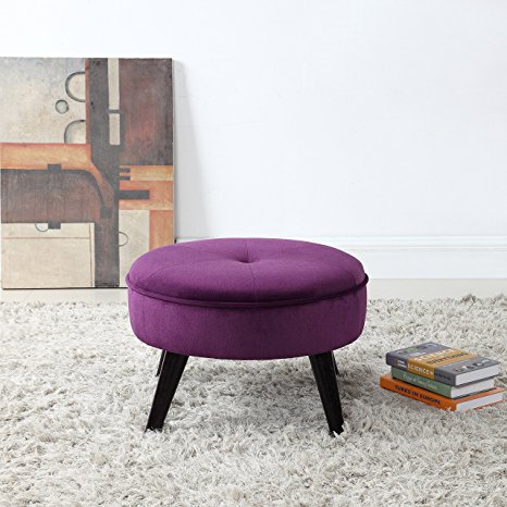 Classic Tufted Large Velvet Round Footrest / Footstool / Ottoman (Purple)