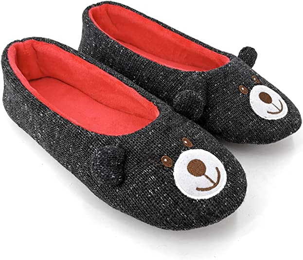 Ofoot Women's Acrylic Knitted Indoor Ballerina Slippers, Cartoon Animal Shoes with TPR Anti-Slip Sole