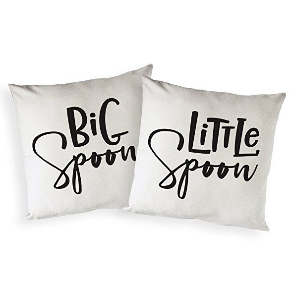 The Cotton & Canvas Co. Big Spoon and Little Spoon Home Decor Pillow Cover, Pillowcase, Cushion Cover and Decorative Throw Pillow Case, 2-Pack (Natural Canvas Color, Not White)