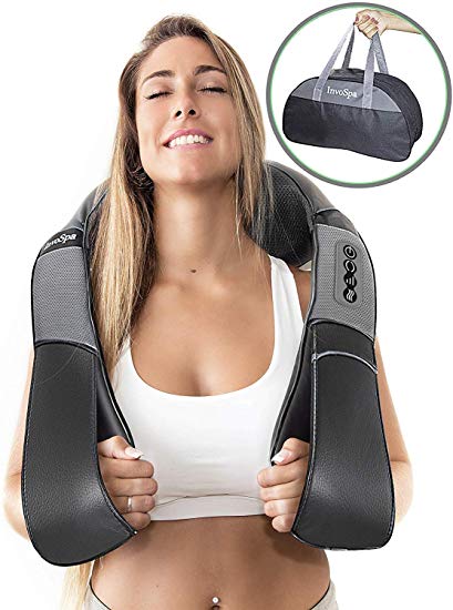 Shiatsu Back Shoulder and Neck Massager with Heat - Deep Tissue 3D Kneading Back Massager for Neck, Shoulders, Foot, Legs - Electric Full Body Pillow Massage, Relieve Muscle Pain - Home & car (Gray)