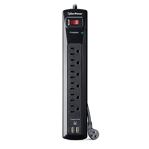 CyberPower CSP604U Surge Protector  6-AC Outlets with 2 USB Charging Ports (2.1A) 4-Ft Cord