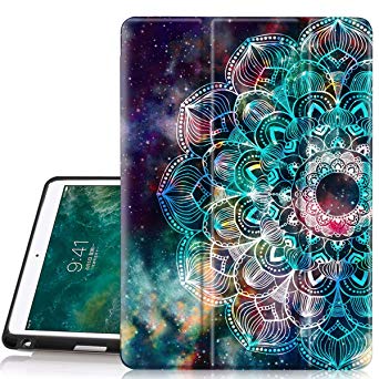 Hocase iPad Air 3rd Gen/iPad Pro 10.5 Case, Trifold Smart Case with Pencil Holder, Unique Pattern Design, Auto Sleep/Wake, Soft Back Cover for iPad A1701/A1709/A2152/A2123/A2153 - Mandala in Galaxy