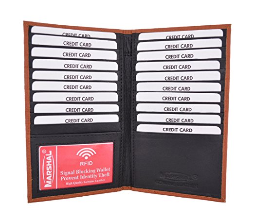 Marshal Bifold Leather RFID Blocking Wallet For Men & Women | Genuine Leather Holder With 19 Slots, 2 Bill Compartments & ID Window | For Credit/Debit Cards, Money & More