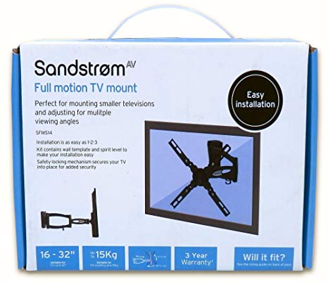 Sandstrom SFMS14 Small Full Motion TV Wall Mount / Bracket for ~16"-32" TV