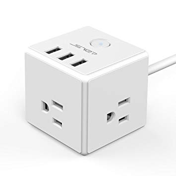 JSVER Portable Power Strip with 3 USB Charging Station and 3 AC Outlet with 4.92Ft Cable, White