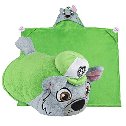 Comfy Critters Paw Patrol Cartoon Character Hooded Blanket that Folds into a Pillow, Rocky