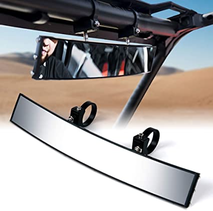 Xprite Aluminum 17.5" UTV Rear View Center Mirror, Curved Wide Angle Tempered Glass Mirrors fits 1.75" to 1.85" Rollbars for Offroad ATV Polaris RZR 800 1000 S 900 XP 1000 Can Am Maverick X3