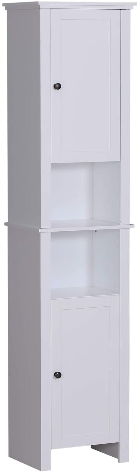 HOMCOM 67” Wood Free Standing Bathroom Linen Tower Storage Cabinet - White