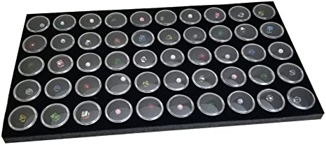 Ikee Design Black Foam Gem Jars Showcase Tray Insert Display for Collectibles, Home Organization Storage with 50 Gemstones and Bead Storage Jars, 14 1/4" x 7 3/4" x 3/4"