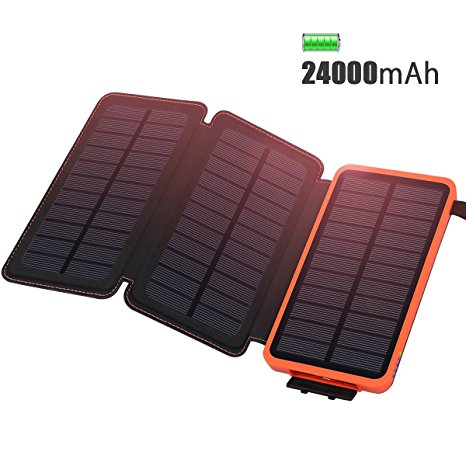 Solar Charger 24000mAh, ADDTOP Power Bank Waterproof Portable External Battery Pack for iPhone, ipad, Samsung, Huawei and More Outdoor