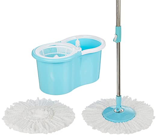 Amazon Brand - Presto! Spin Mop, Oval Bucket with Plastic Basket, 2 Refills