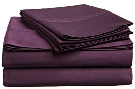 Blue Nile Mills 100% Combed Cotton Queen Sheet Set, 300 Thread Count, Solid, Plum