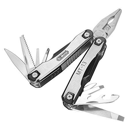 Dr.meter MT-13 Stainless Steel Multi function Tool 13-in-1 Durable Pocket Knife Tool Set with Plier, Screwdriver Tool, Wilderness Survival Kit, Emergencies, Camping, and Outdoor Use,Pouch Included