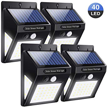 Solar Lights Outdoor SOLMORE 40 LED Motion Sensor Security Lights Solar Powered 270° Wide-Angle Outdoor Wall Lights, Waterproof, for Garden/Yard/Garage/Pathway/Fence/Gate/Stairway,4 Pack