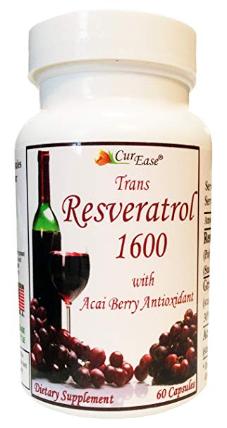 CurEase Pure Trans Resveratrol Polygonum Cuspidatum With Acai Berry & Grape Skin Vegan 60 Veggie Capsules 1600mg
