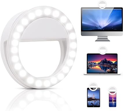 Selfie Ring Light, XINBAOHONG Rechargeable Portable Clip-on Selfie Fill Light with 48 LED for Smart Phone Photography, Camera Video, Girl Makes up (White, 48LED)