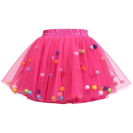 Meeyou Little Girls' 3 Layers Tutu Skirt 3D Pom Pom Puff Balls