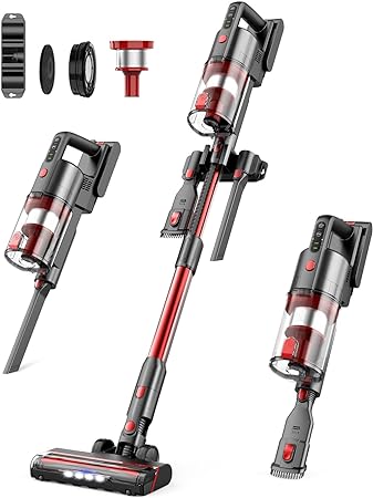 Fykee Cordless Vacuum Cleaner, Cordless Vacuums with 85,000PRM Brushless Motor and 2000mAh Battery, Wireless Vacuum Cleaner has 2 Adjustable Suction and Up to 35 Mins Runtime (Red)