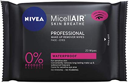 NIVEA MicellAIR Professional Micellar Make-Up Remover Wipes 20 Wipes, Micellar Make Up Wipes, Skin Cleanser, Professional Make Up Remover Face Wipes