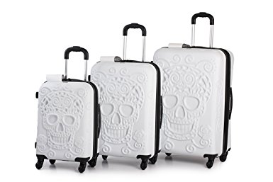 IT Luggage Skulls Embossed Hard Sided Expandable 3 Piece Set, White, One Size