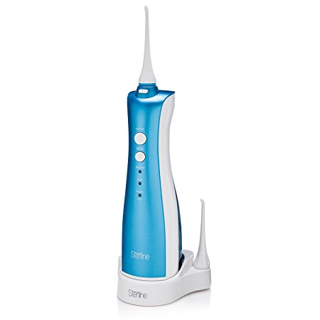 Sterline Rechargeable Wireless Water Flosser with 2 Interchangeable Nozzles, Professional Cordless Oral Irrigator Perfect for Cleaning Braces and Dental Implants, 200 ml Capacity, Blue