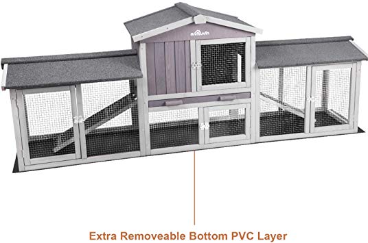 Aivituvin Extra Large Chicken Coop, Rabbit House Wooden Hen House Outdoor Bunny Hutch - Upgrade with Bottom PVC Layer